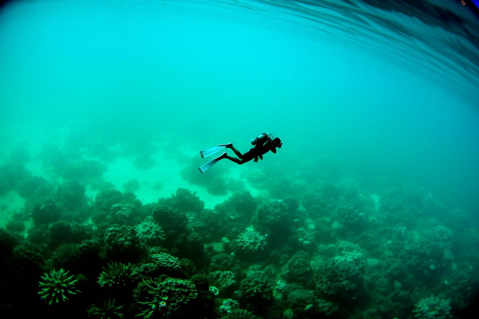 Scuba diver above coral reef in Mirissa Sri Lanka